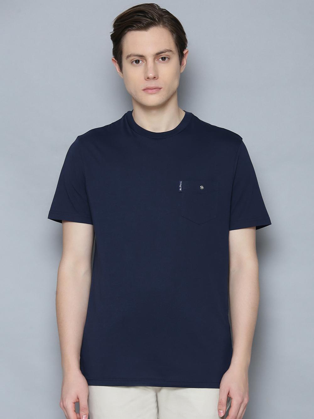 dark navy solid round neck t-shirt