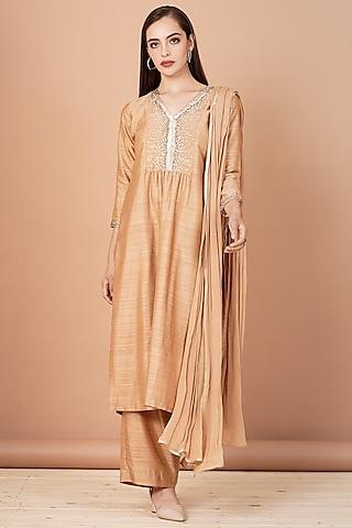 dark nude embroidered kurta set