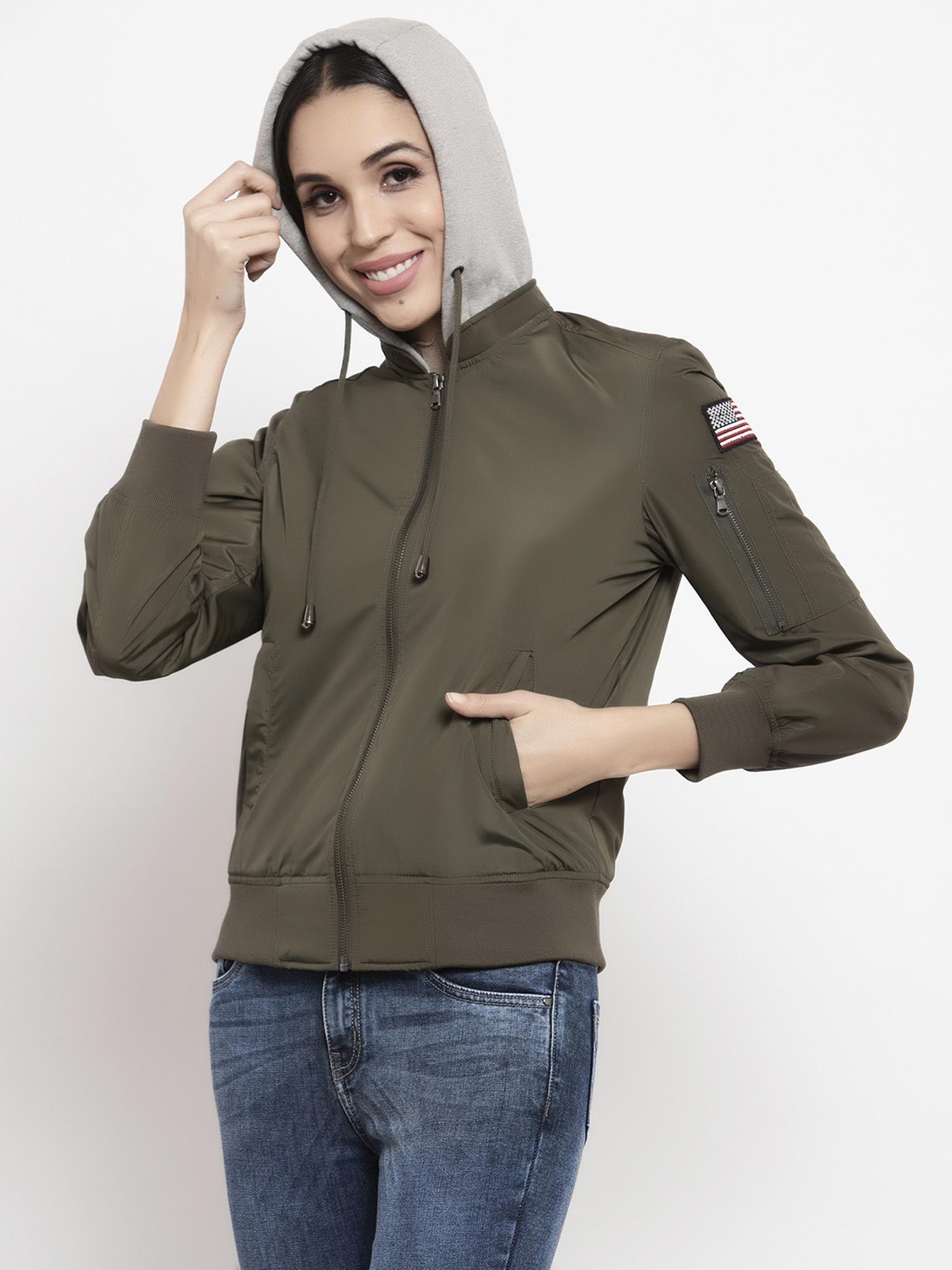 dark olive american flag polyester hoodie jacket