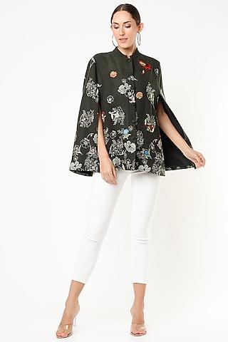 dark olive embroidered winter cape