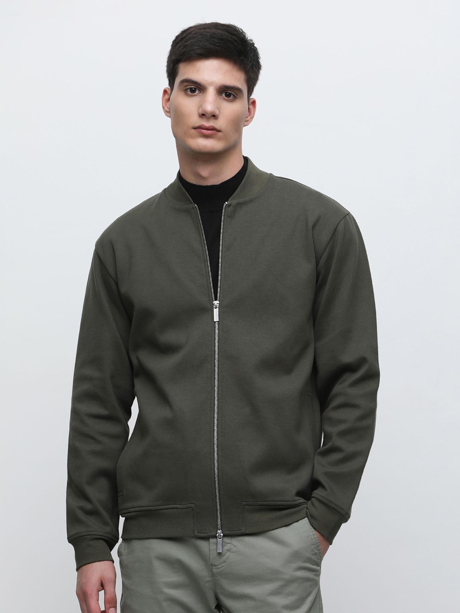 dark olive jersey bomber jacket