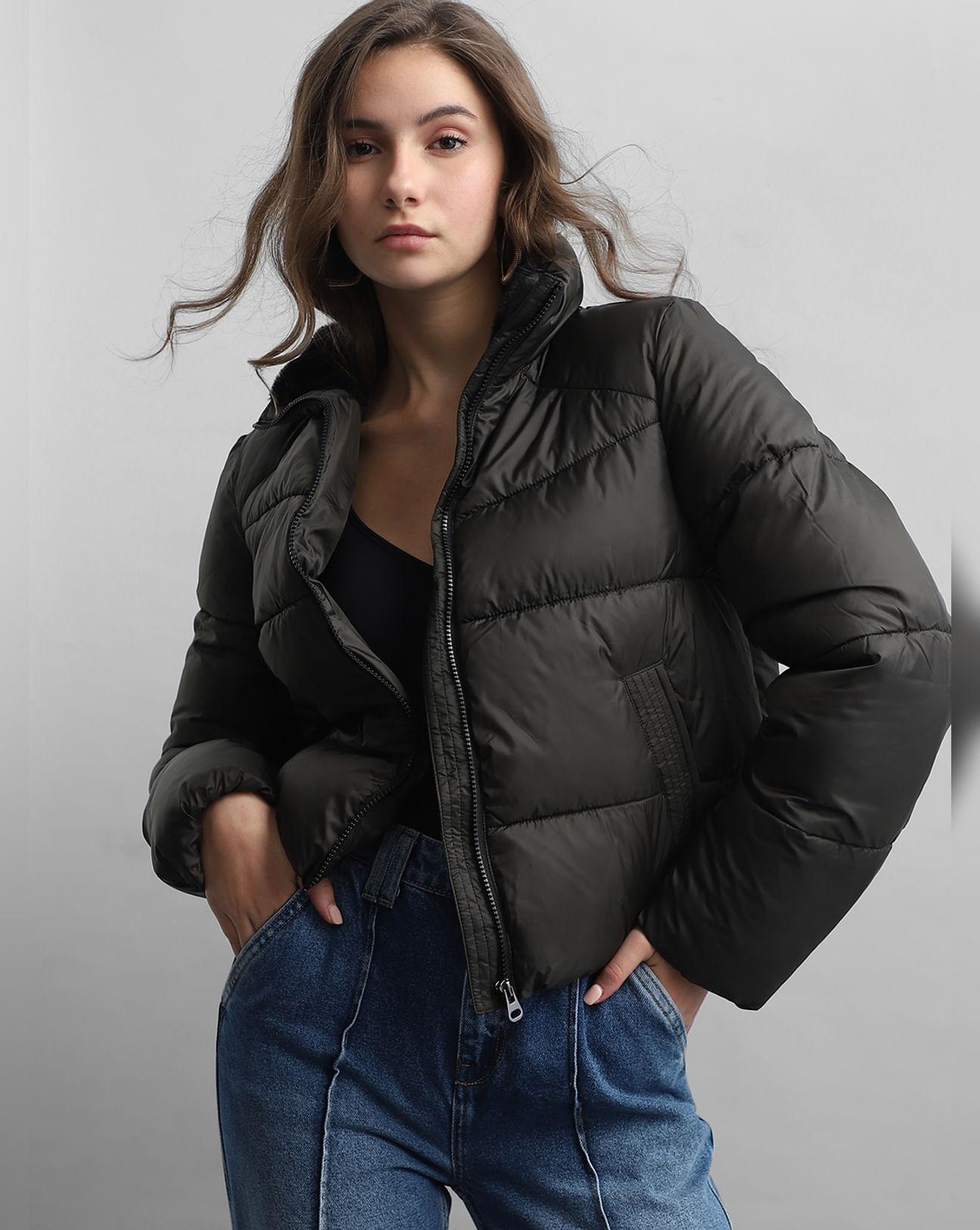 dark olive short puffer jacket