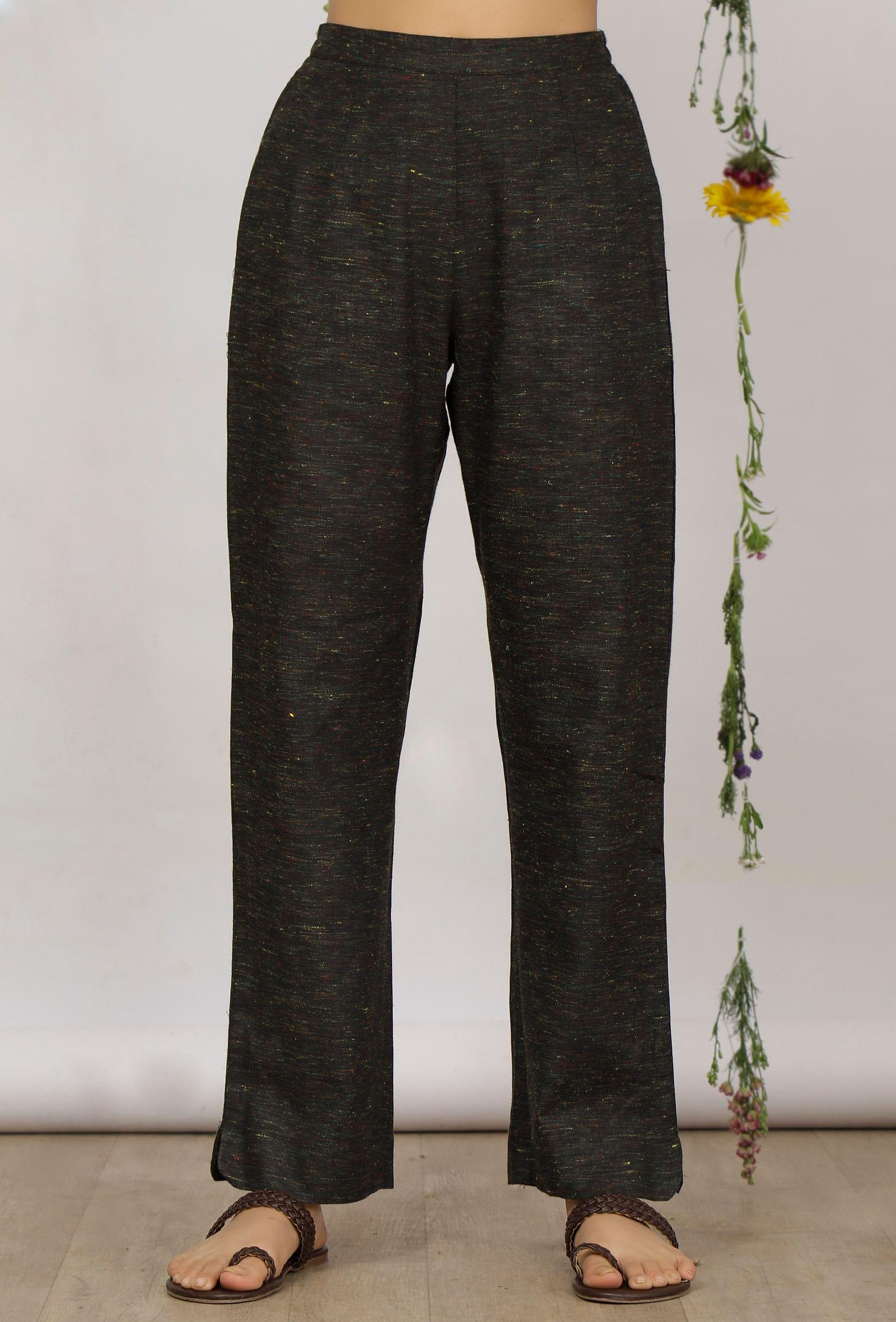 dark olive straight cotton khadi pants