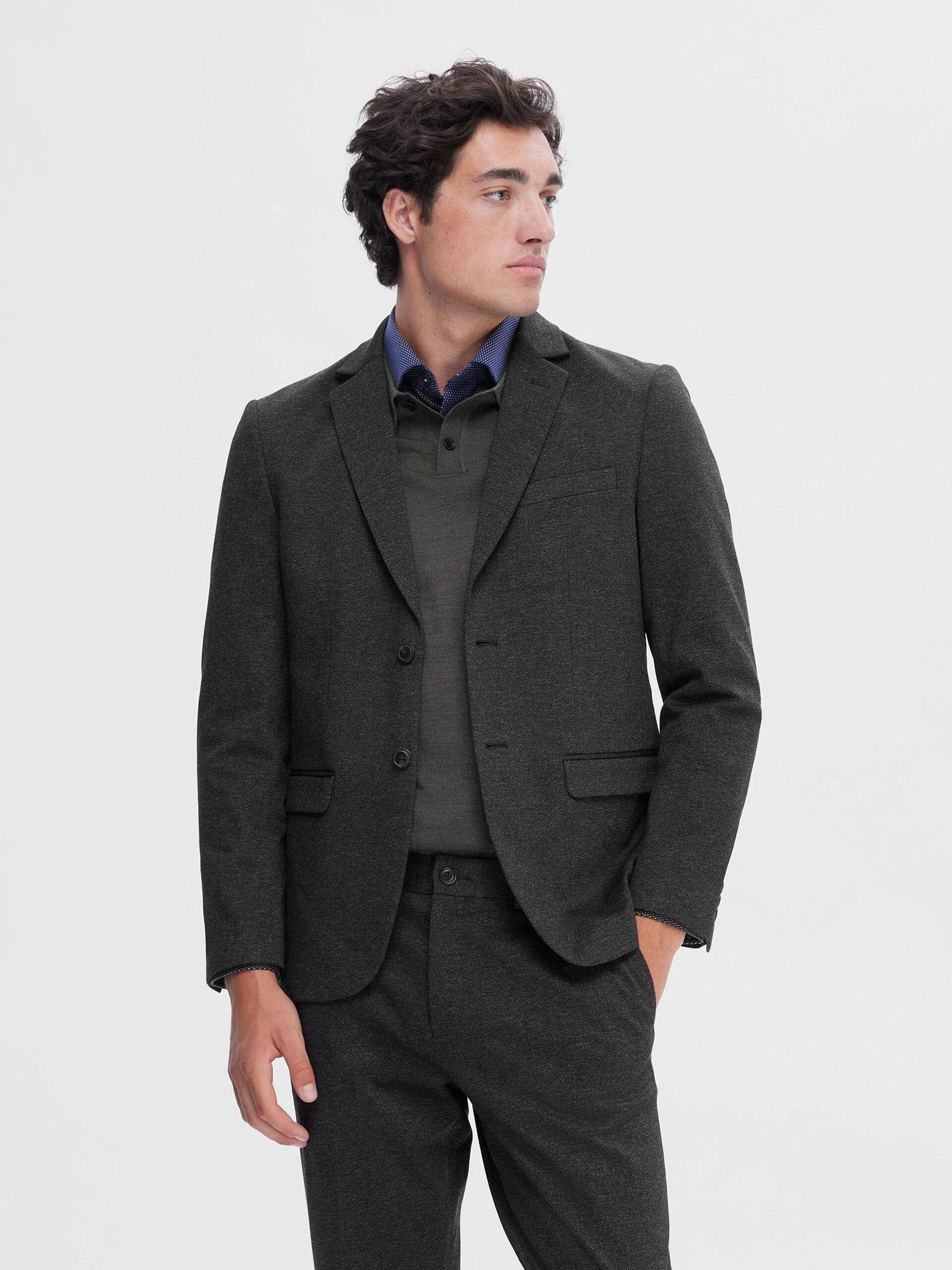 dark olive woven slim suit set blazer