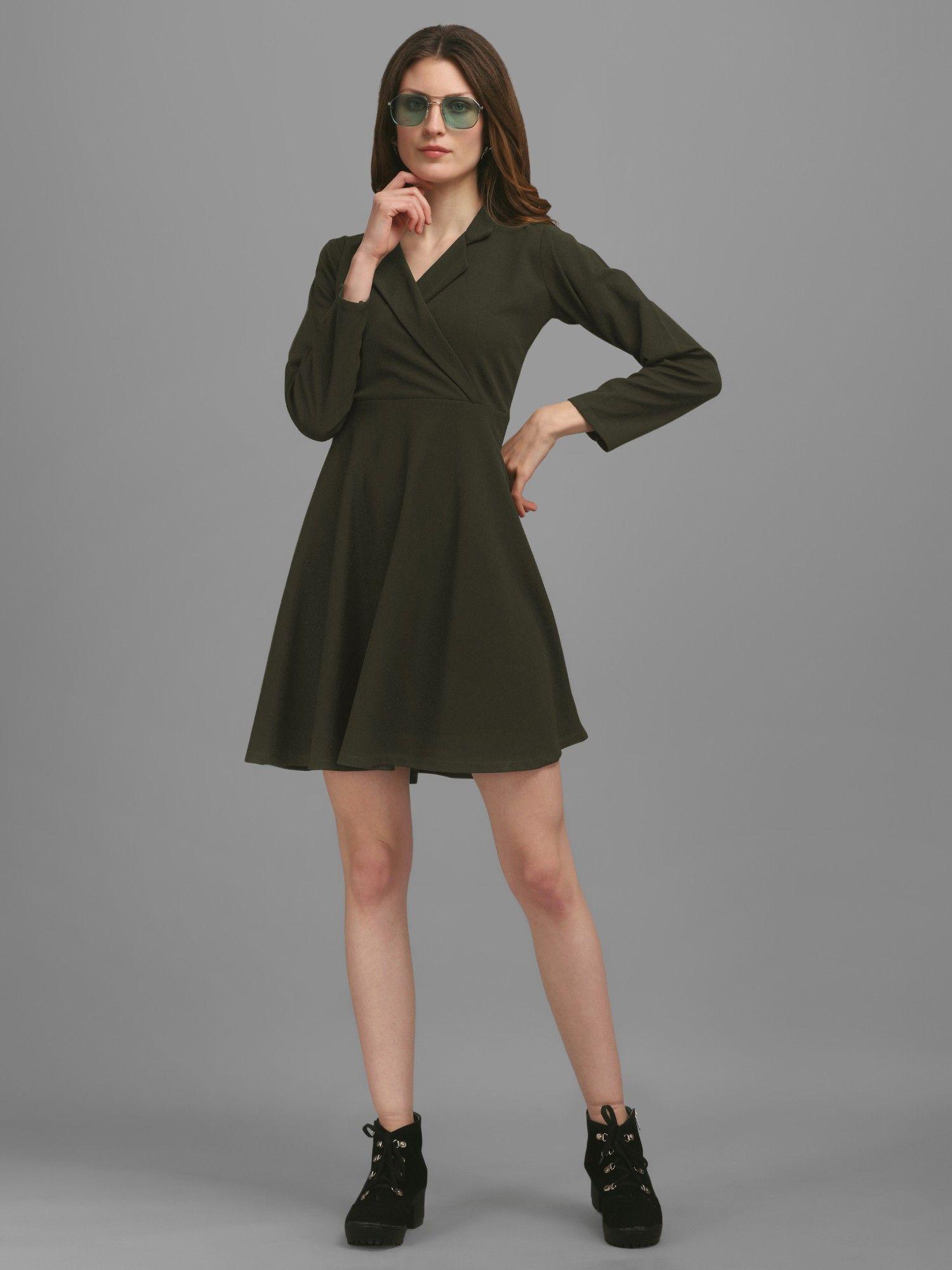 dark olive wrap bodycon mini dress