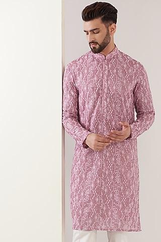 dark onion pink georgette chikankari kurta