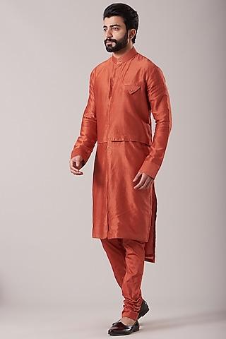dark orange asymmetrical kurta set