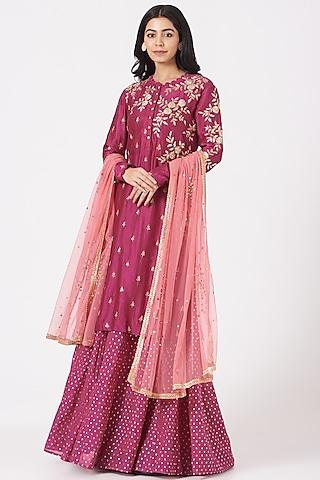 dark pink embroidered kurta set