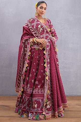 dark pink embroidered lehenga set