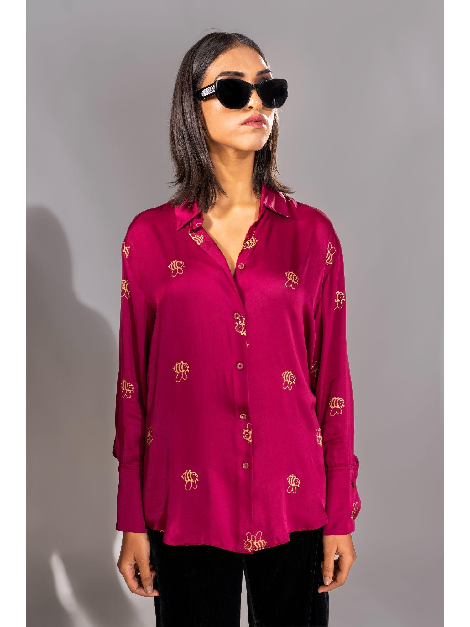 dark pink formal satin shirt