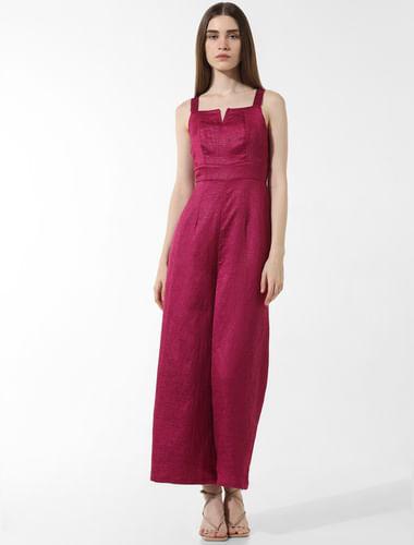 dark pink jacquard shimmer jumpsuit