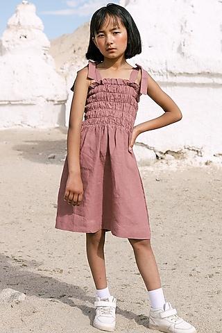 dark pink linen a-line dress for girls