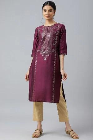 dark pink mukaish placement print kurta