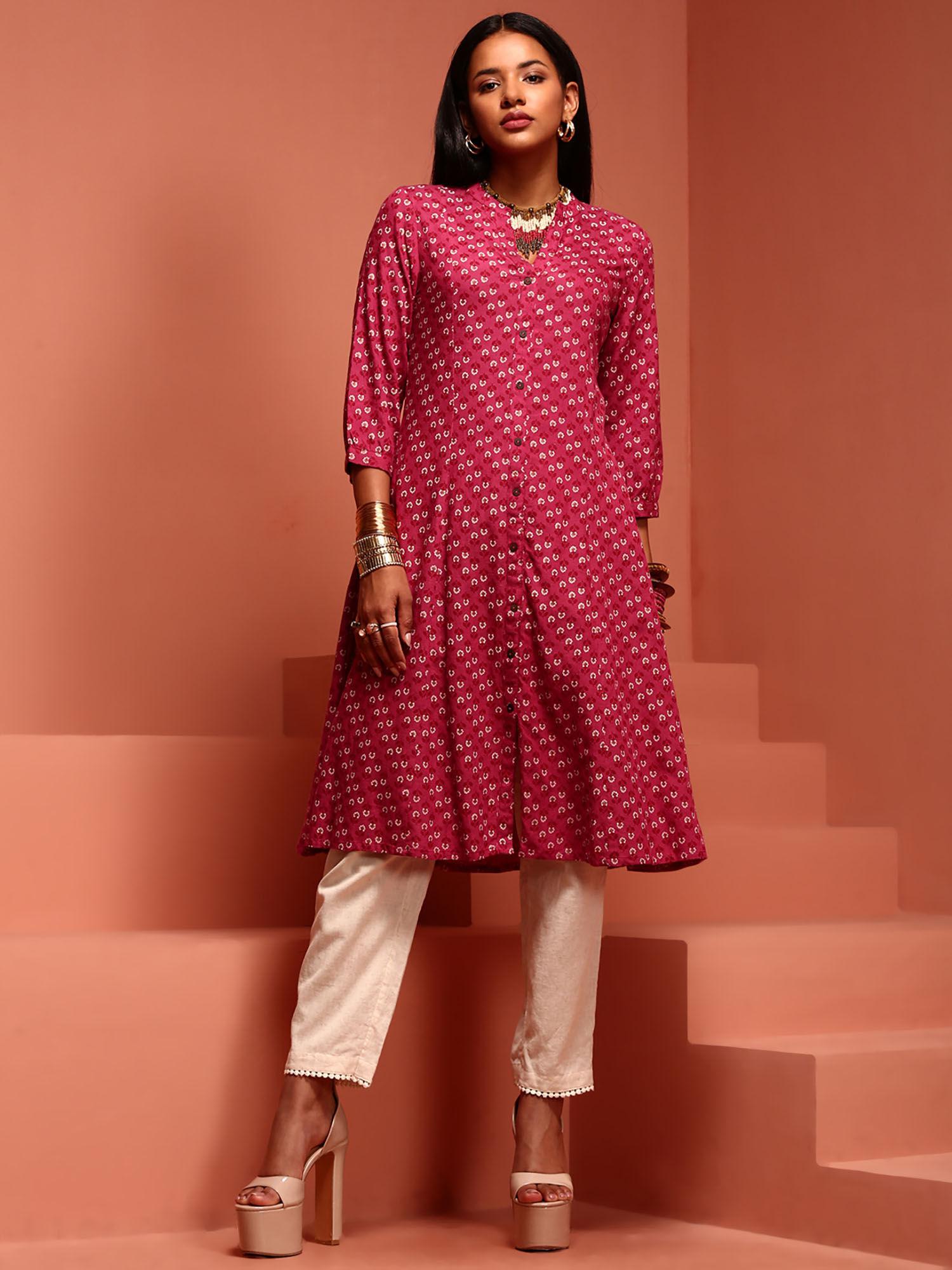 dark pink printed flared kurta