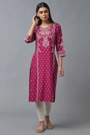 dark pink printed kurta