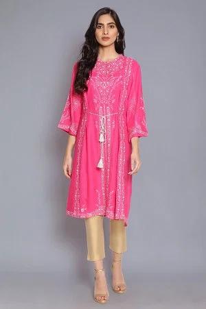 dark pink printed straight kurta