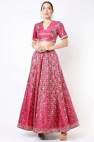 dark pink silk brocade lehenga set