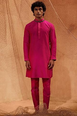 dark pink silk handcrafted tagai kurta set