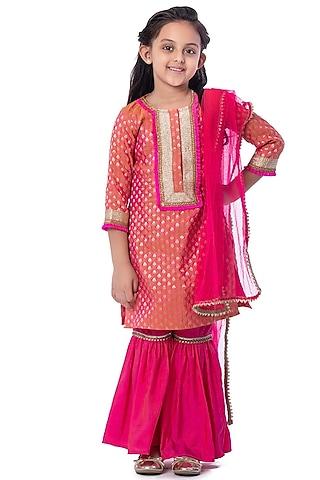 dark pink silk sharara set for girls