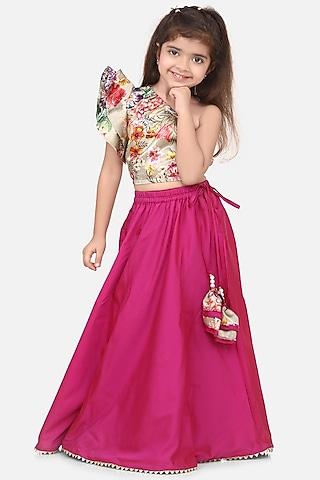 dark pink taffeta lehenga set for girls