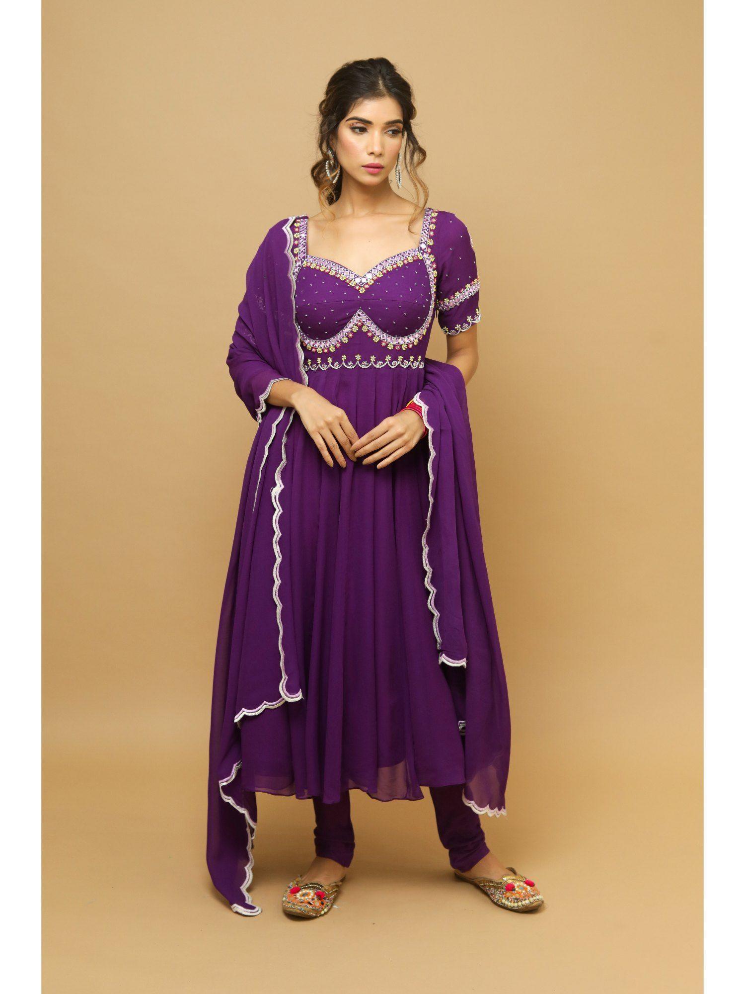 dark purple anarkali suit (set of 3)