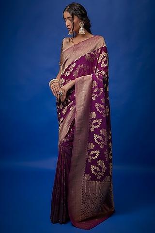 dark purple banarasi brocade saree set