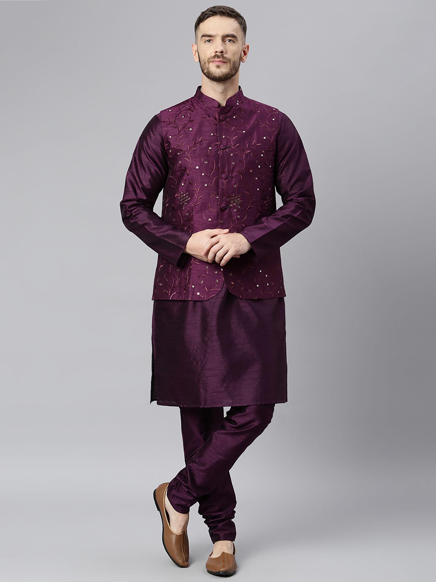 dark purple color silk kurta (set of 3)
