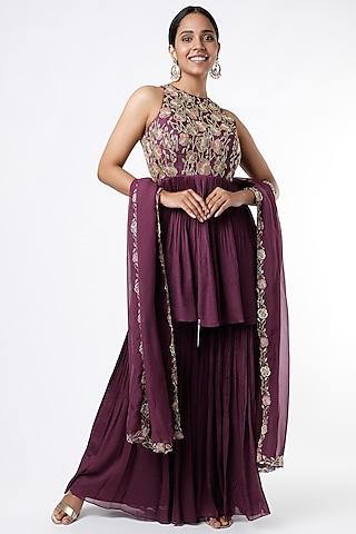 dark purple crepe sharara set