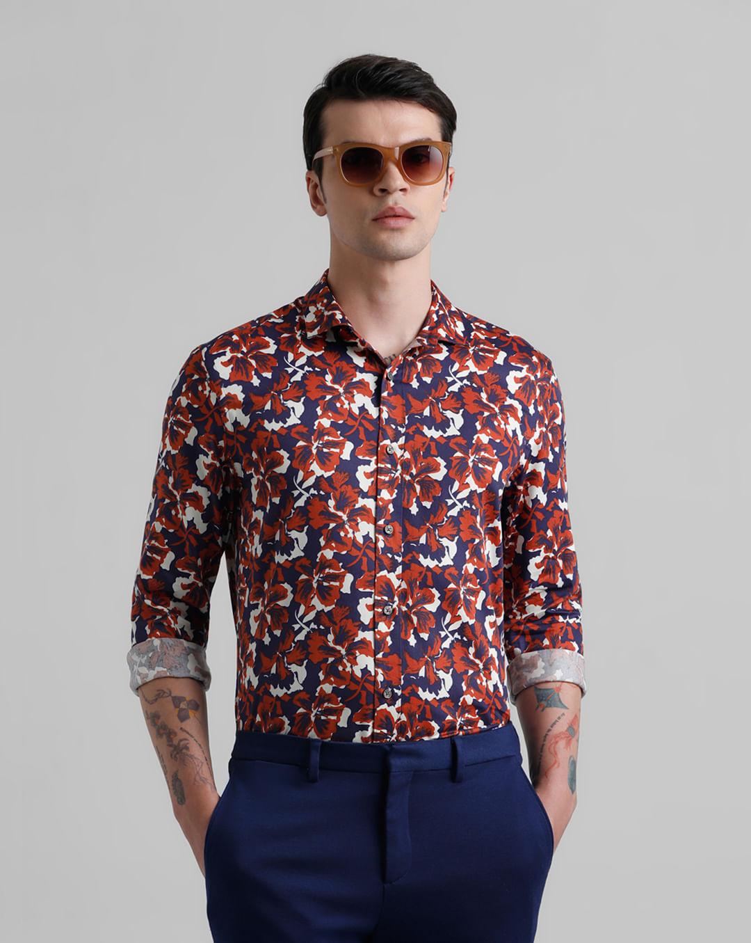 dark purple floral full sleeves shirt