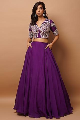 dark purple heavy crepe lehenga set