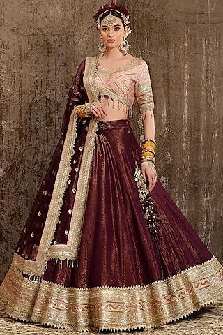 dark purple machine embroidered lehenga set