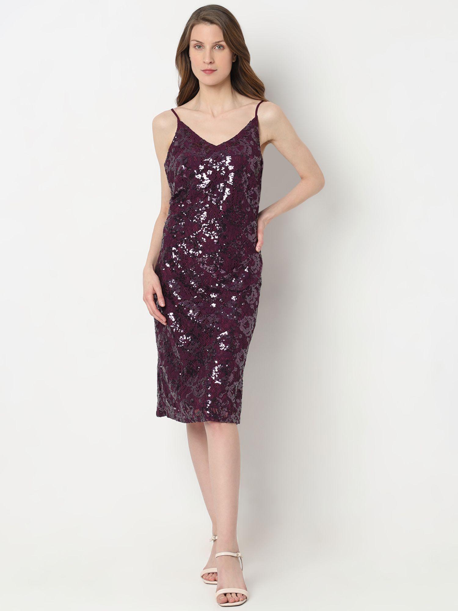 dark purple sequinned shift dress