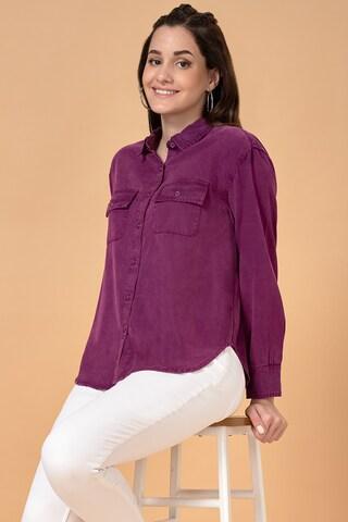 dark purple solid casual full sleeves regular collar women regular fit  shirt