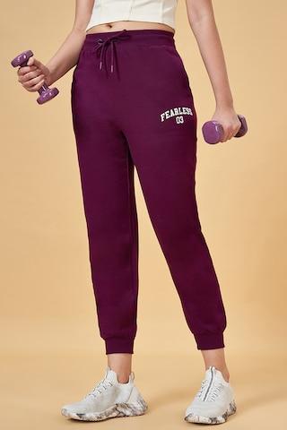 dark purple solid cotton polyester women regular fit track pants