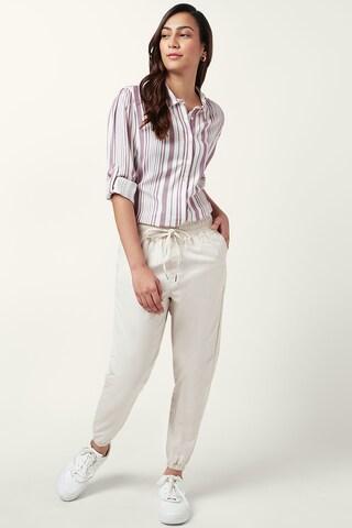 dark purple stripe casual full sleeves regular collar women comfort fit shirt
