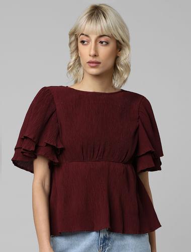 dark red crinkled peplum top