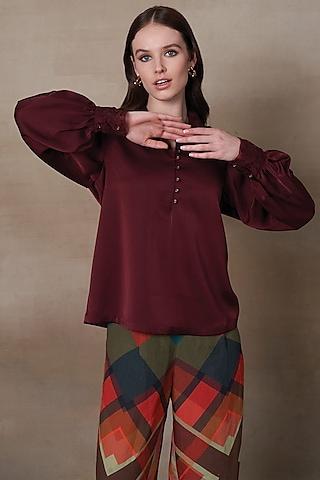 dark red satin blend top