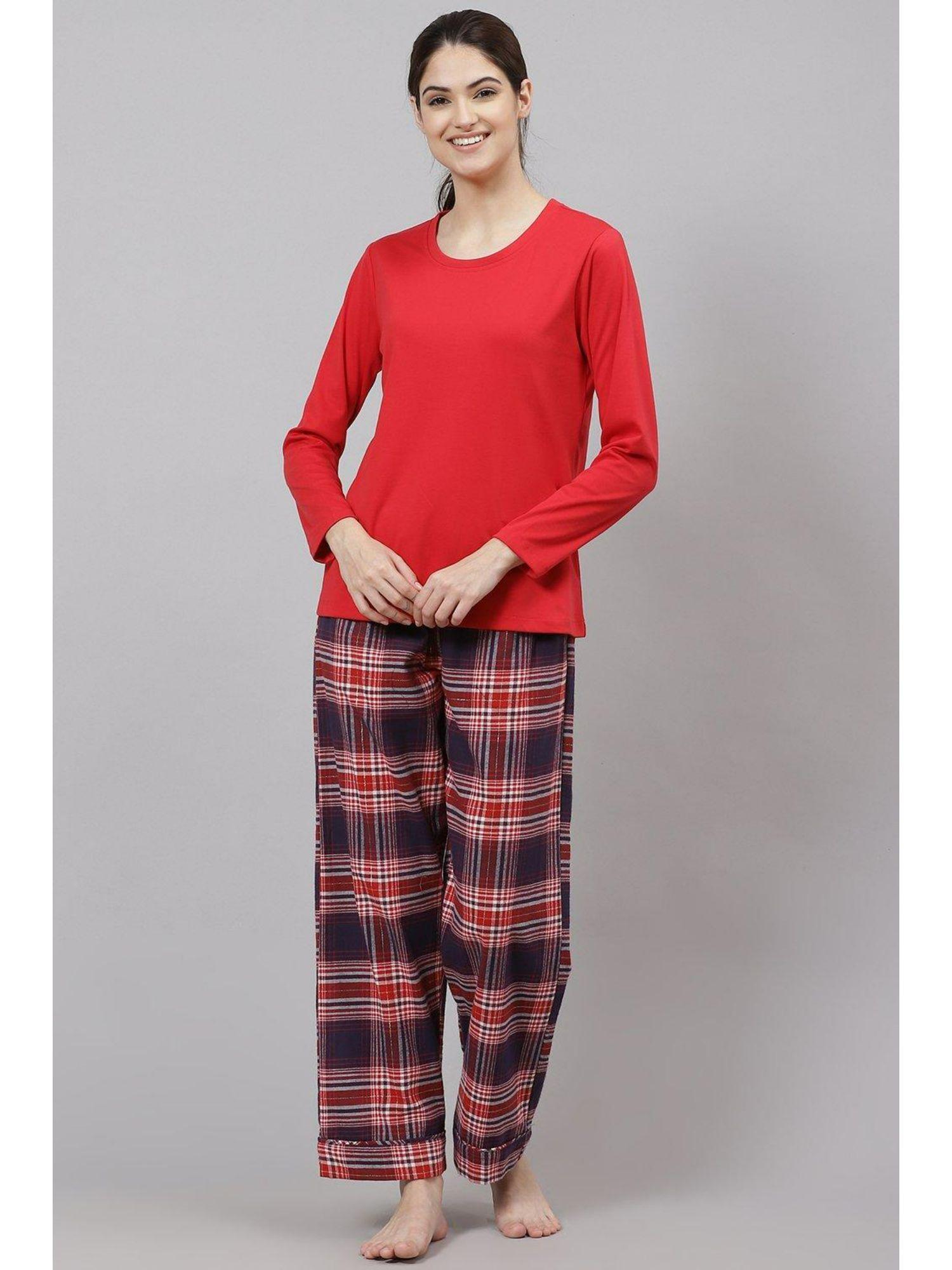 dark red straight cotton flax two piece sleepwear set (set of 2)