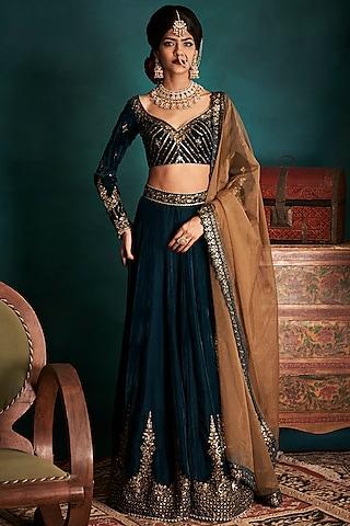 dark teal embroidered lehenga set