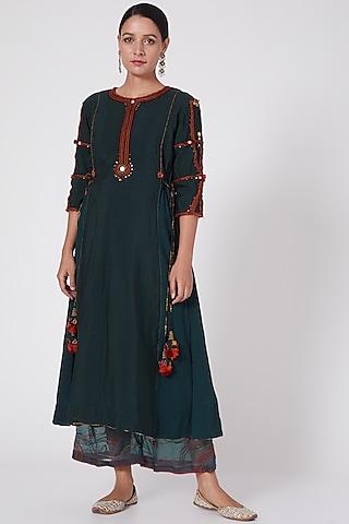 dark teal hand embroidered tunic