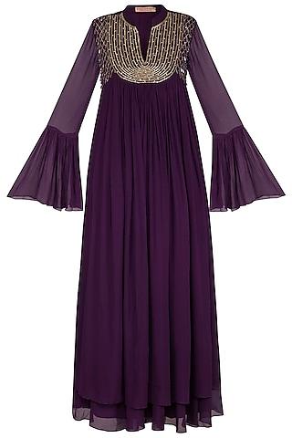 dark violet embroidered gown