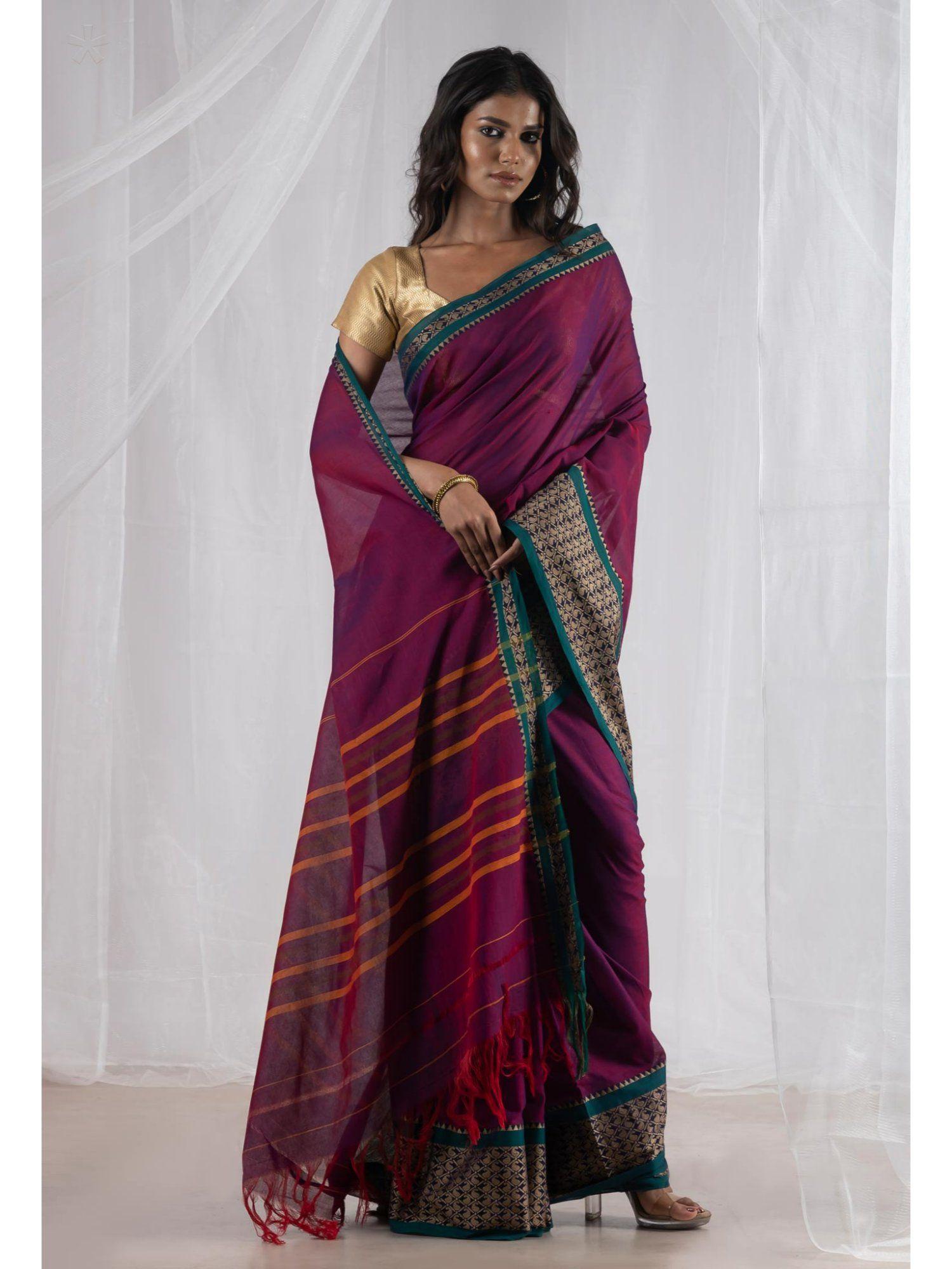 dark wine pure handloom pavani narayanpet cotton saree without blouse