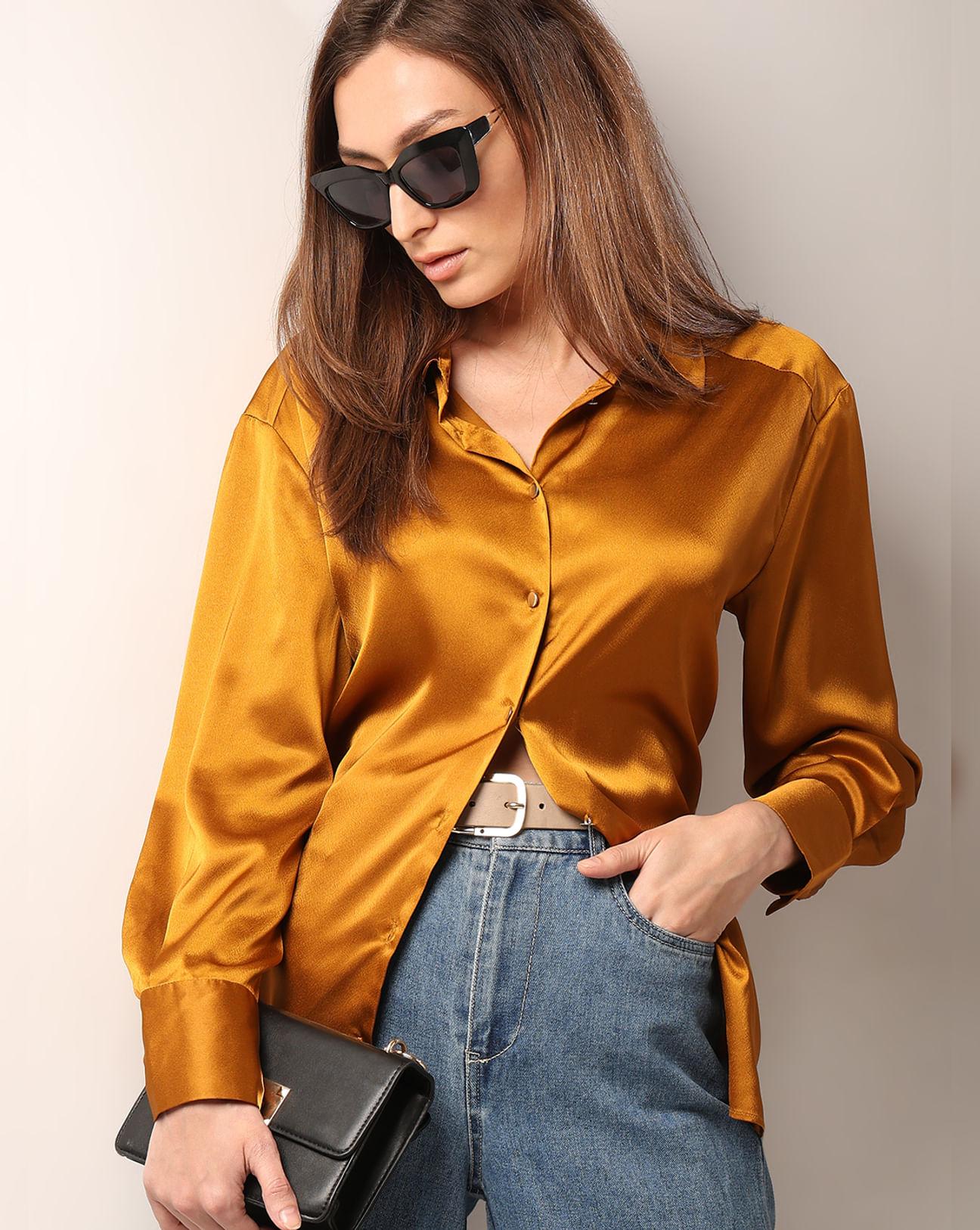 dark yellow satin shirt