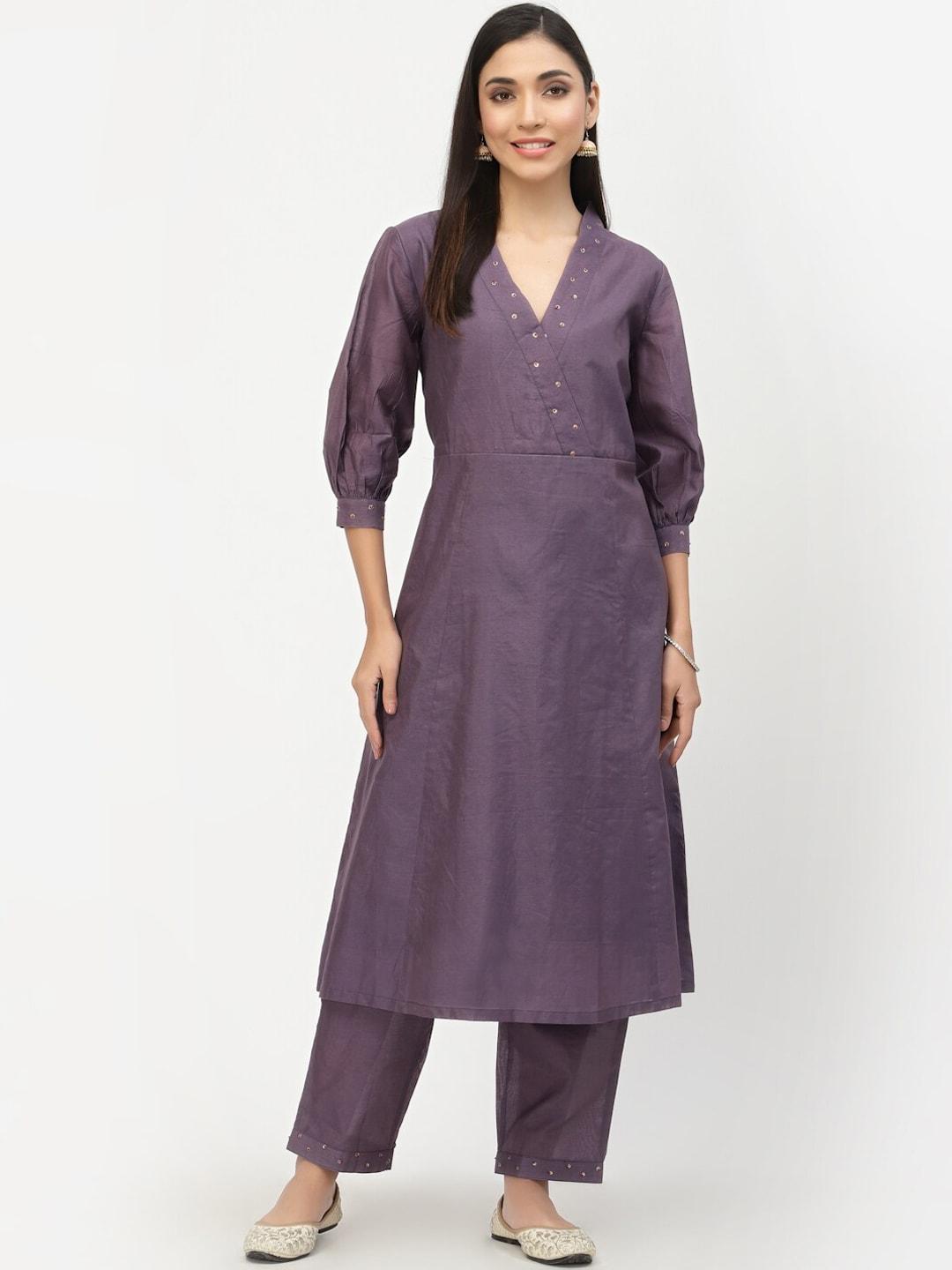 dart studio women grey chanderi silk kurta with trousers