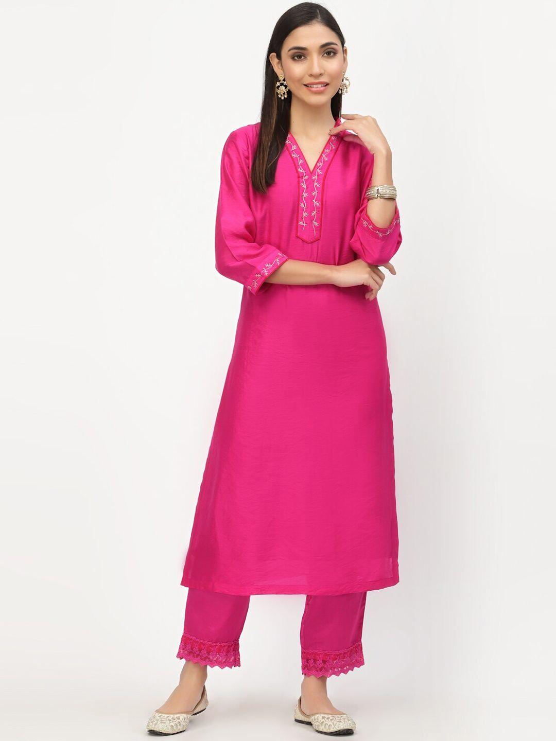 dart studio women pink zardozi chanderi silk kurta with trousers
