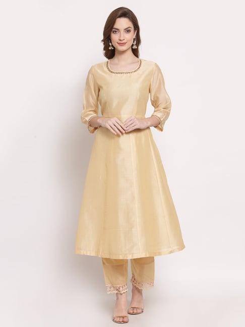 dart studio beige embroidered straight kurta