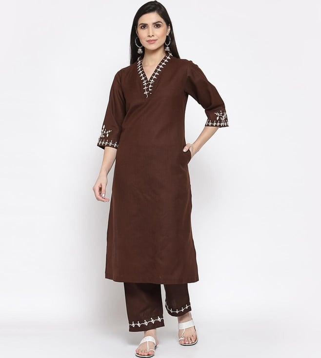 dart studio brown straight kurta with palazzo