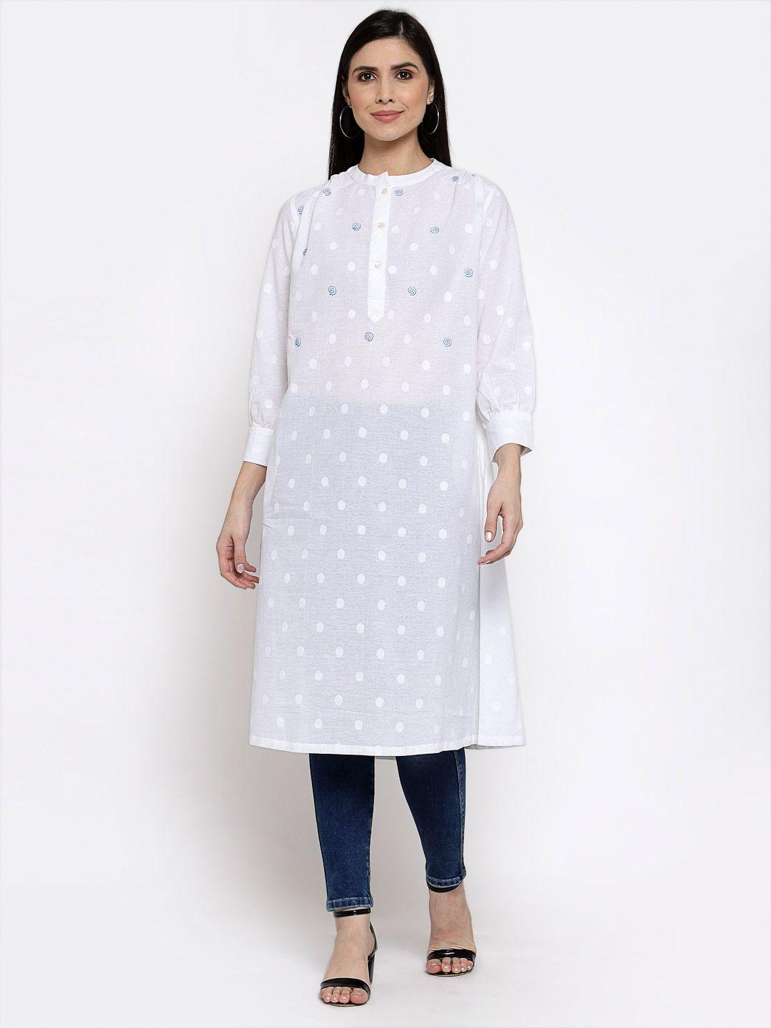 dart studio embroidered cotton band collar a-line kurta