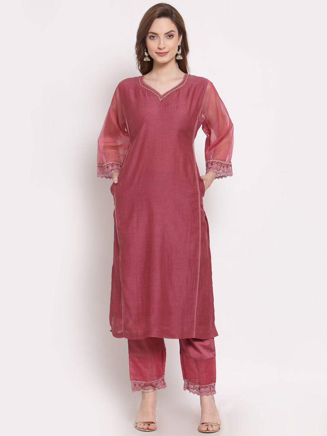 dart studio flared sleeves thread work chanderi silk kurta