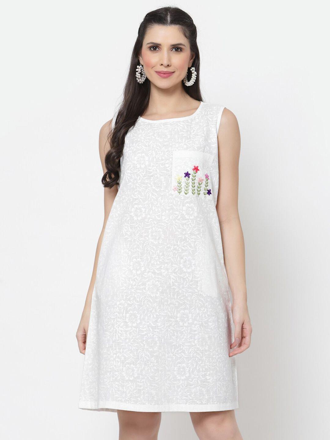 dart studio floral printed embroidered pure cotton a-line dress